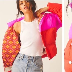 MOTHER Pink and Red Puffer Jacket